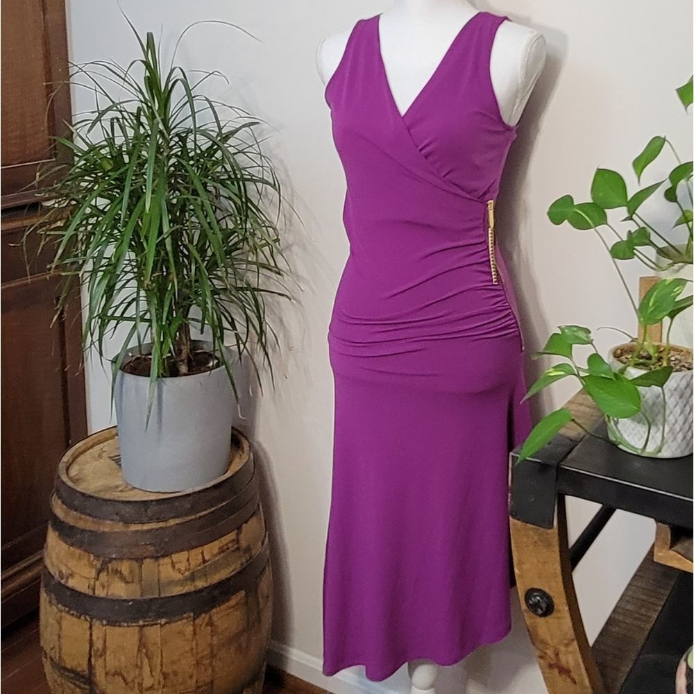 Michael Kors Pomegranate Purple V-Nec Asymmetrical Sleeveles Wrap Dress, XS - Picture 8 of 14